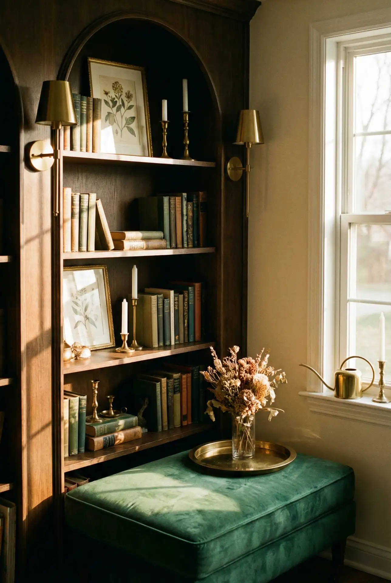 Whimsical Fantasy Library Corner With Arched Shelves 2