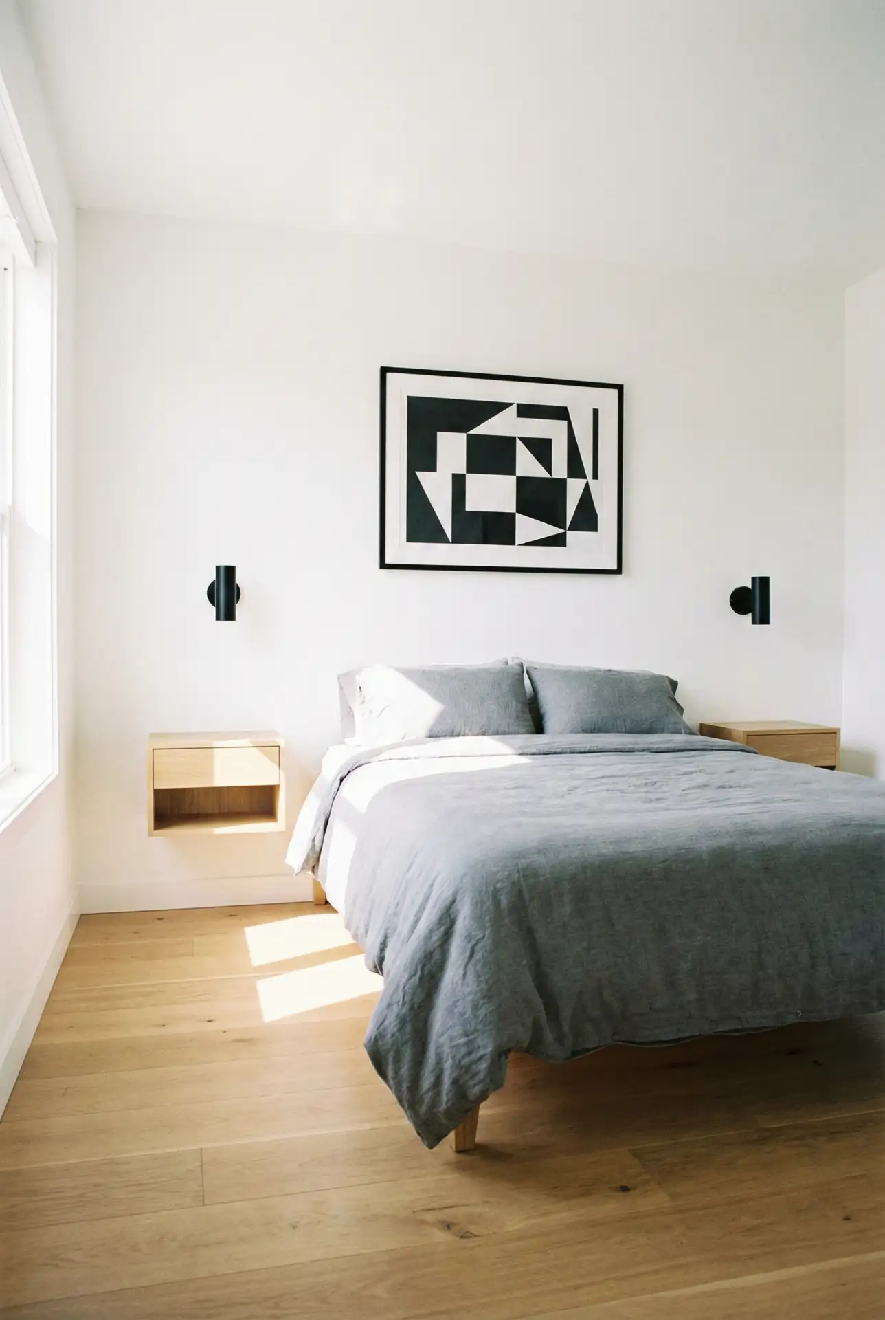 White Bedroom With Black And Gray Graphic Modern Lines 2