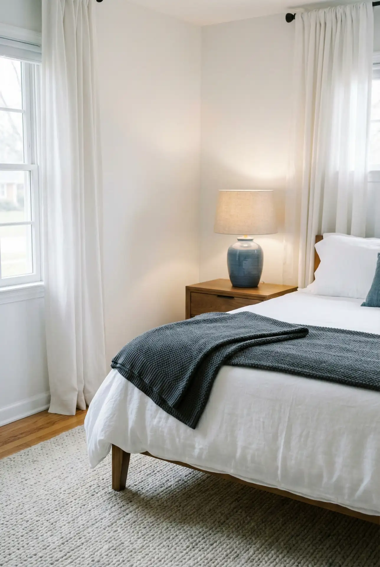 White Bedroom With Blue And Grey Hotel Layers 2