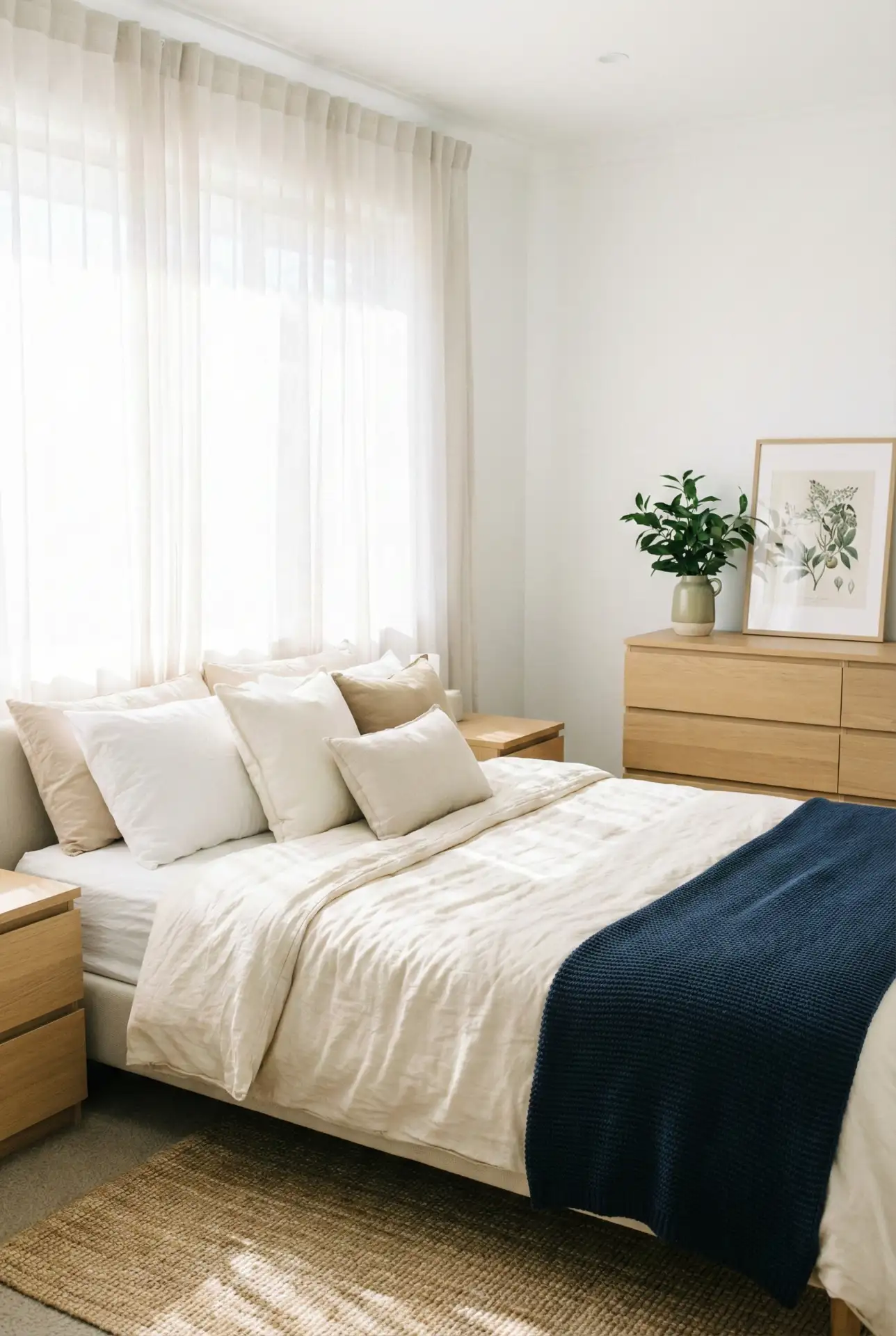 White Bedroom With Creamy Greens And Deep Blue Calm 2