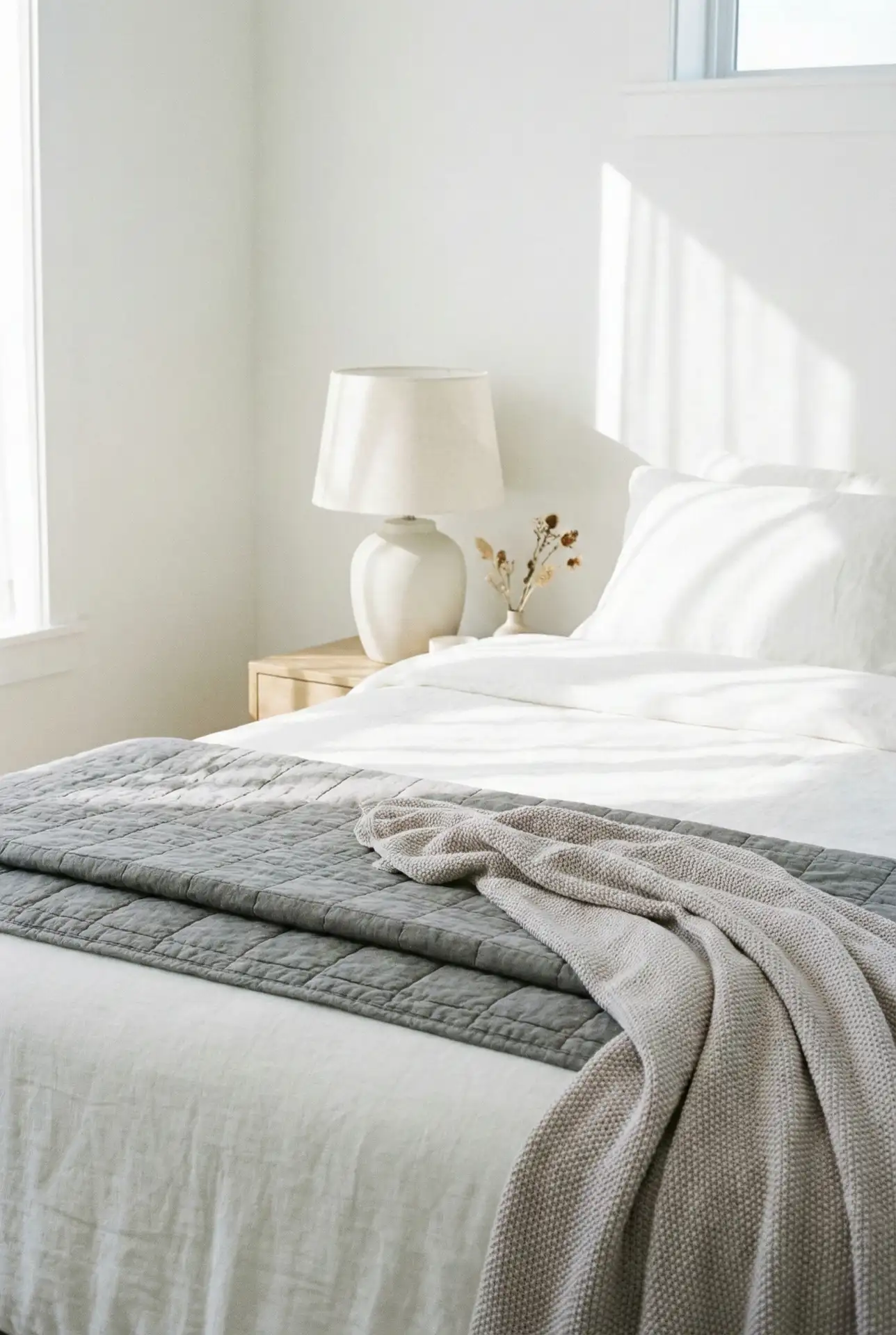 White Bedroom With Grey And Light Grey Pink Soft Modern Blend 1