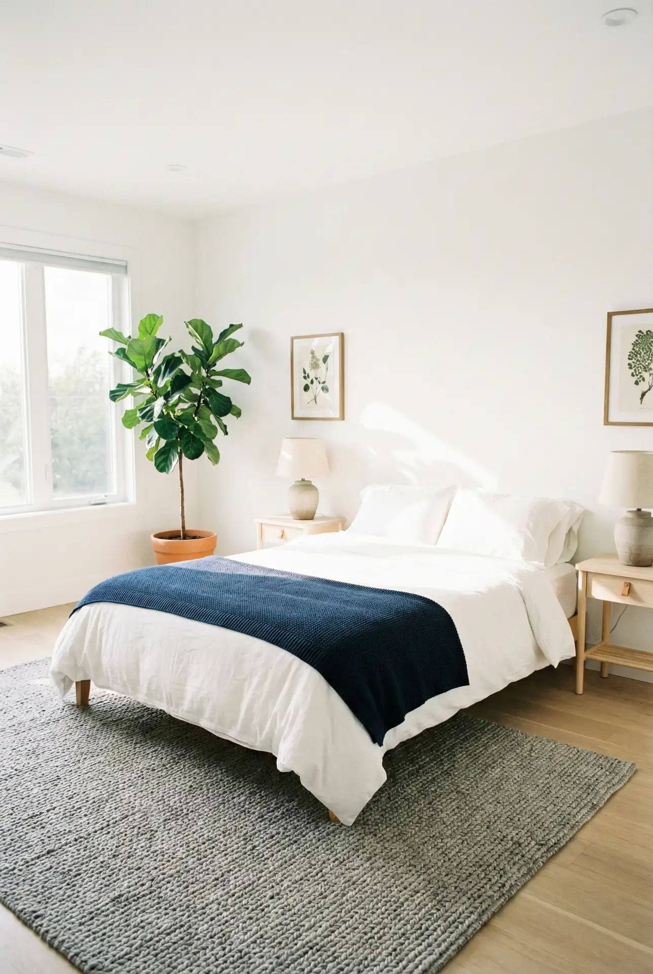 White Bedroom With Navy Blue And Green And Classic Calm Layers 1