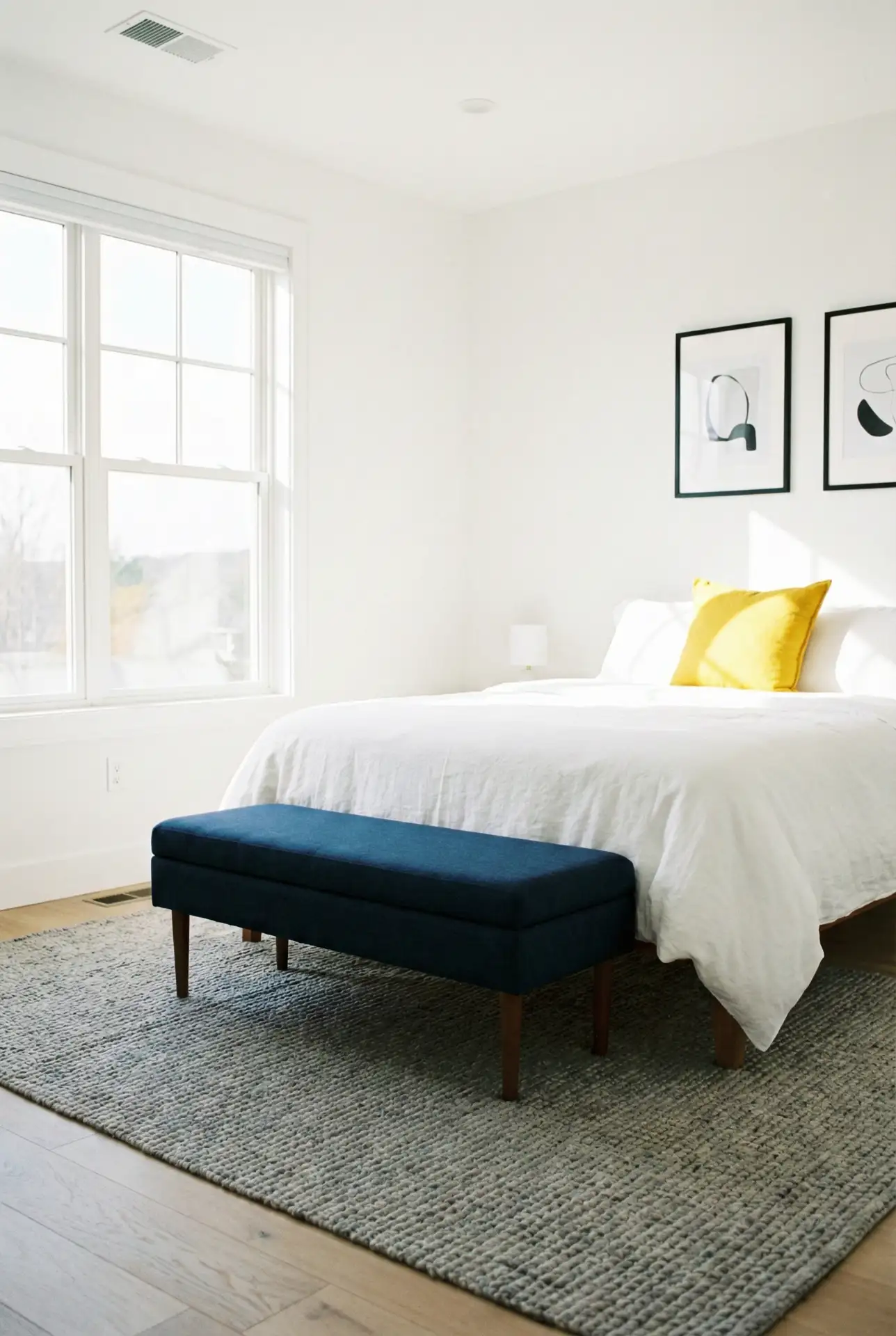 White Bedroom With Navy Blue And Yellow Preppy Fresh Pop 2