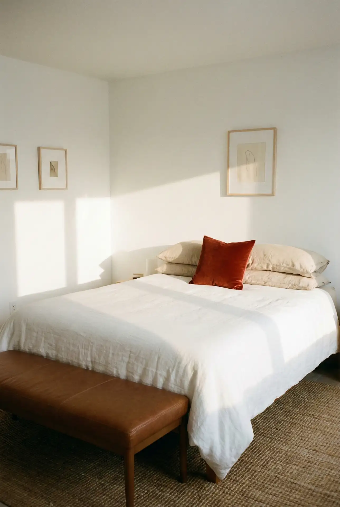 White Bedroom With Red And Beige Desert Warmth 1