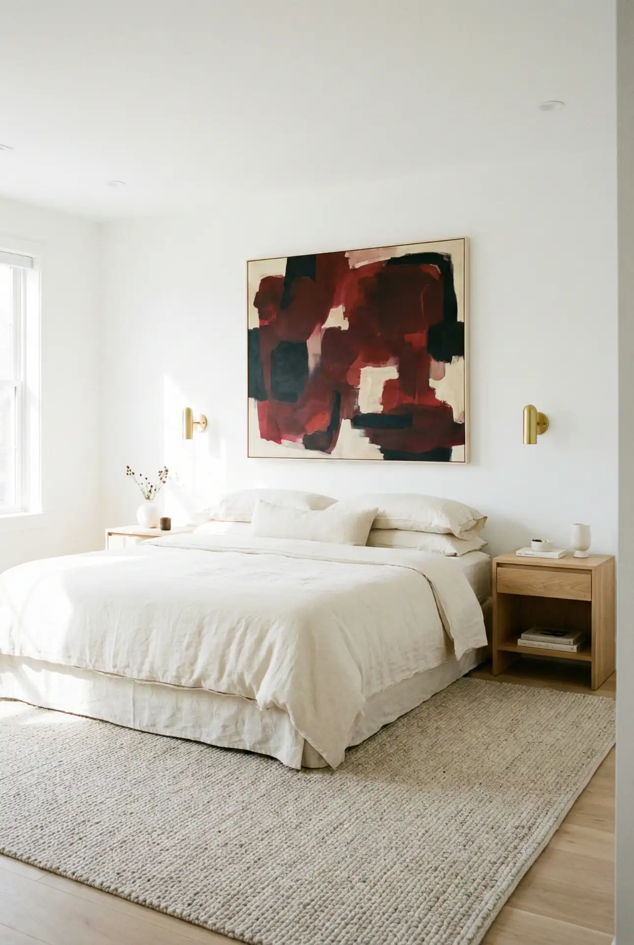 White Bedroom With Red Black And Gold Glam Art Moment 1