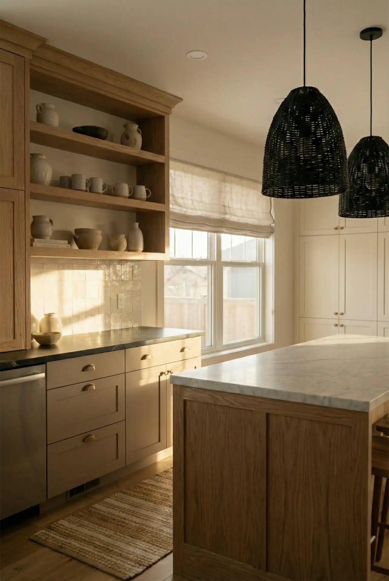 White Cabinets With Oak Cabinets Pantry Wall For Natural Contrast 1