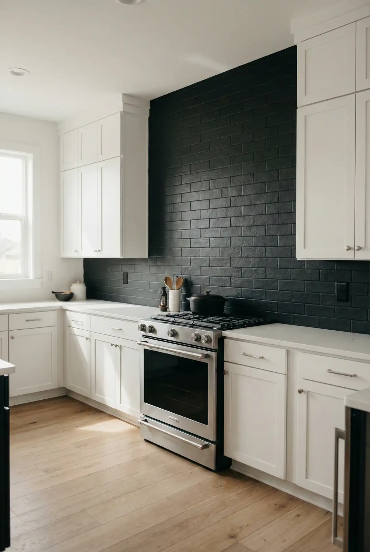 White Kitchen With Black Floor And Subtle Grey Accents 2