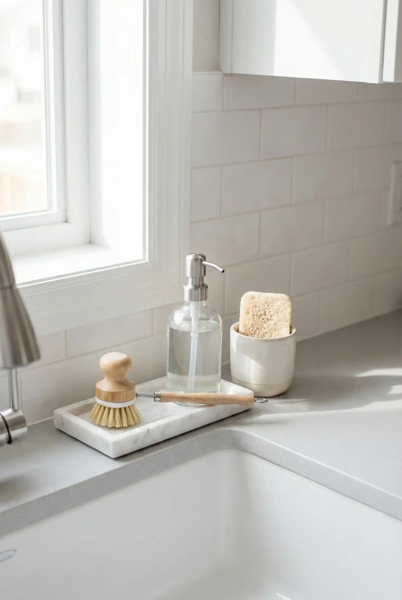 White Marble Soap-And-Brush Corner Set 1