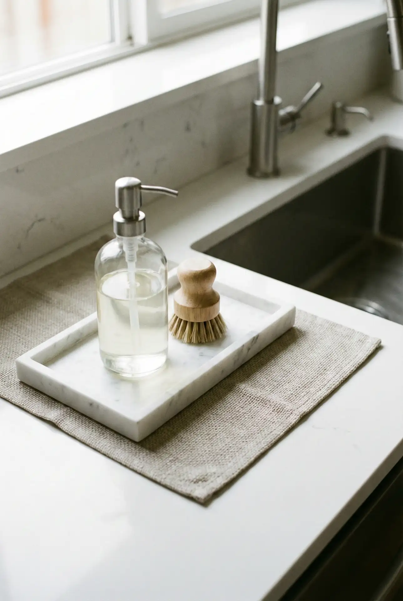 White Marble Soap-And-Brush Corner Set 2