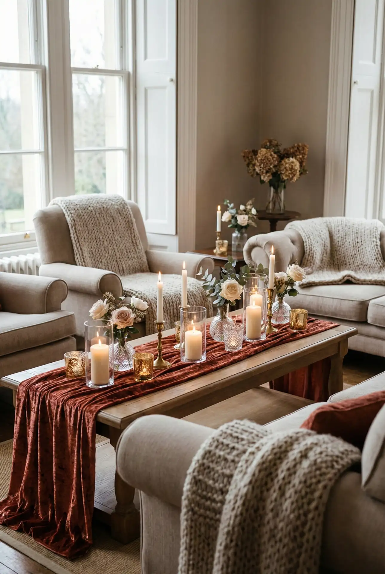 Winter Indoor Lounge With Velvet and Warm Light 1