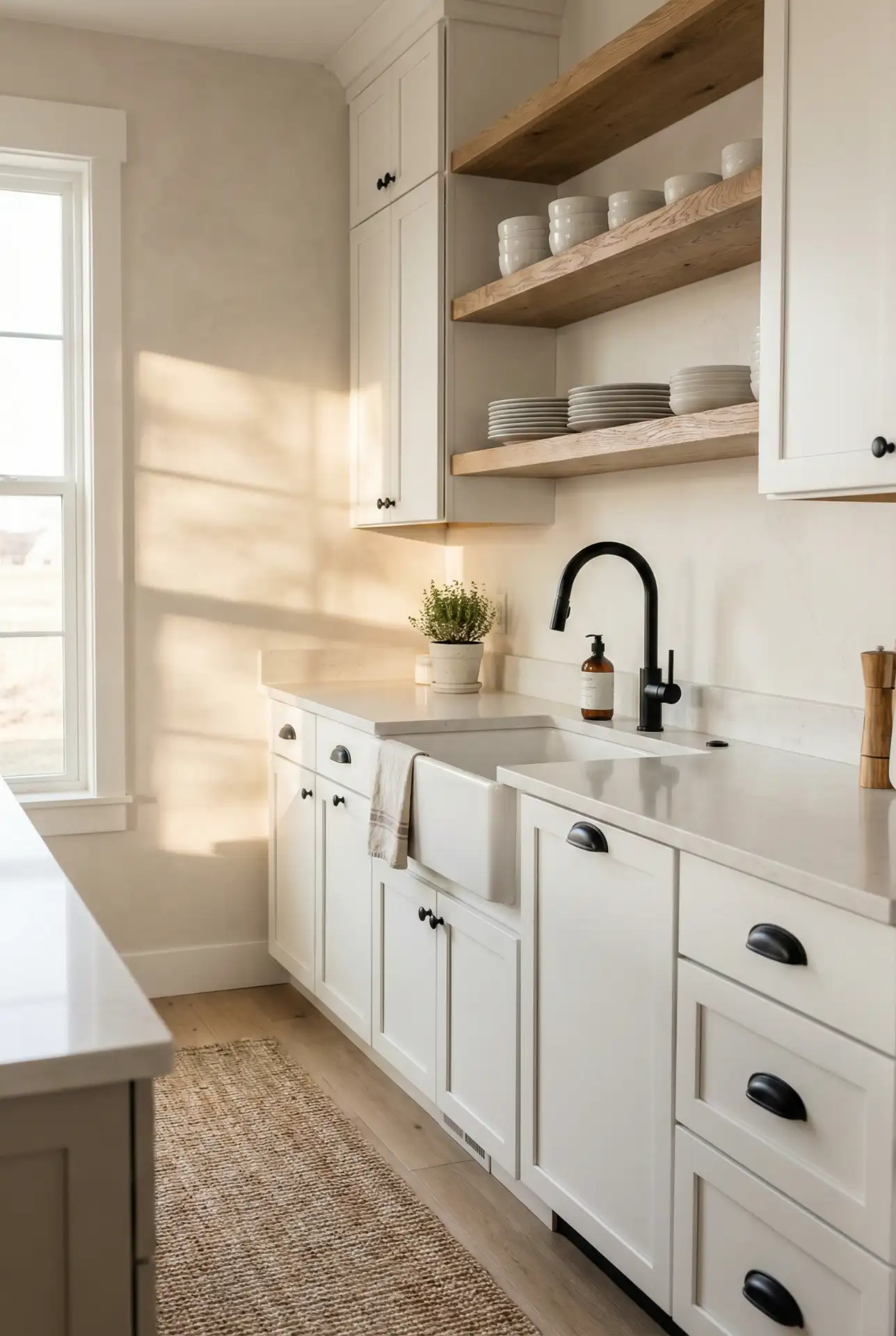Wood Accent Open Shelving In A Black-And-White Shell 1