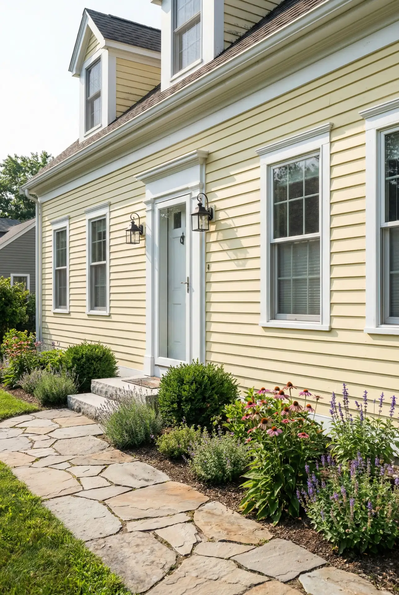 Yellow Cape With Stone Path For Cheerful Curb Appeal 1