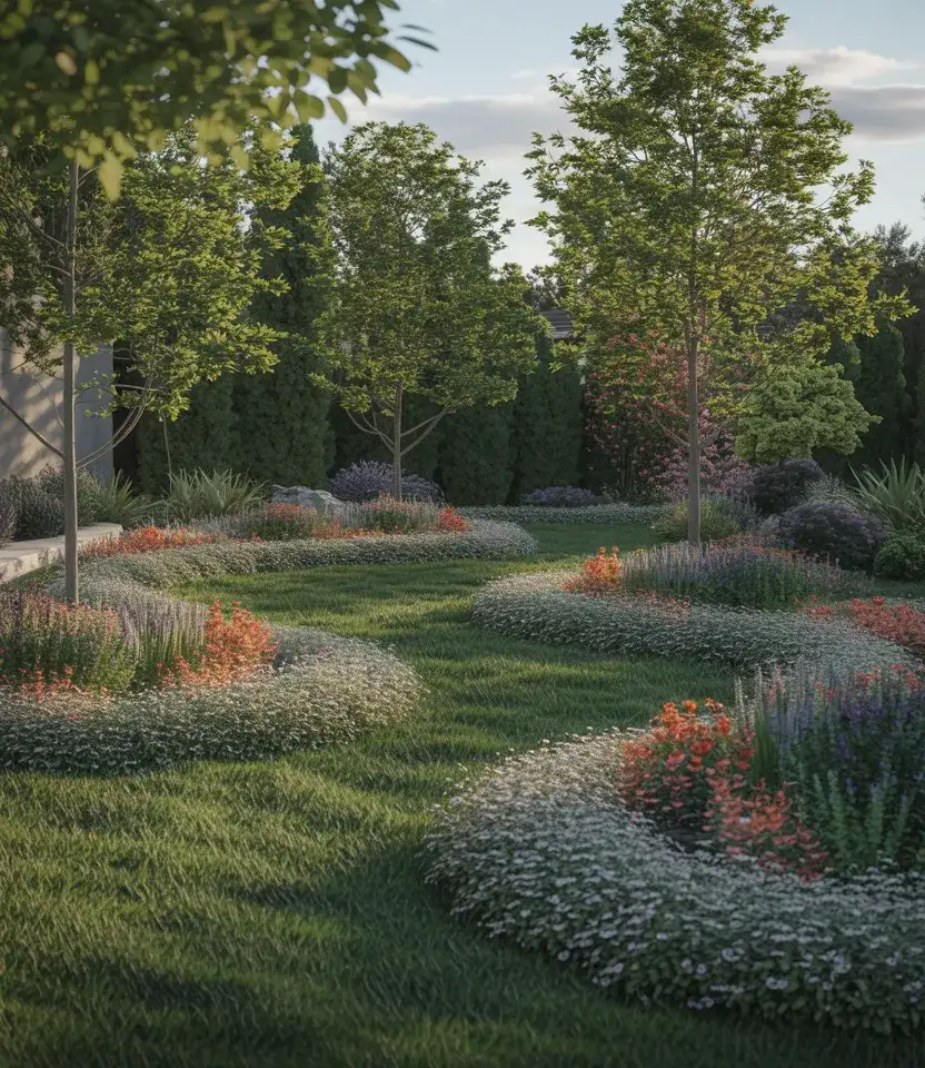 Backyard Flower Garden Layout With Curved Beds 1