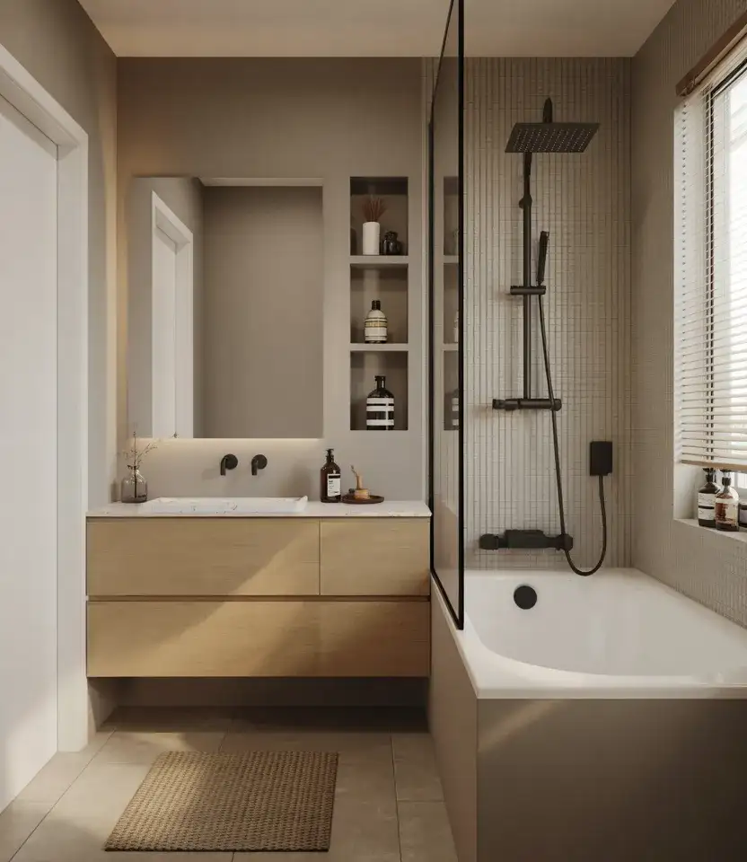 Affordable Small Full Bathroom With Smart Storage 2