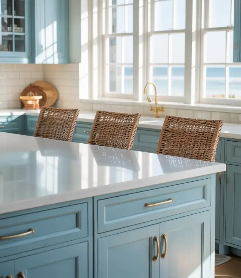 Blue Coastal Kitchen Cabinets 1