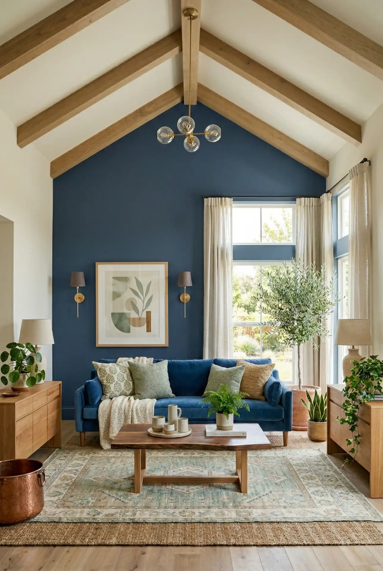 Blue Couch with Balanced Overhead Light 1