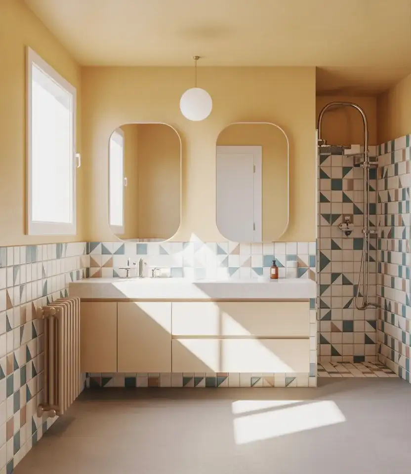 Bright Guest Bathroom With Colorful Tile Accent 2