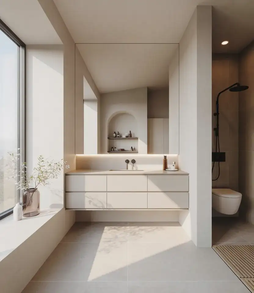Bright Minimalist Bathroom With Soft White Palette 1