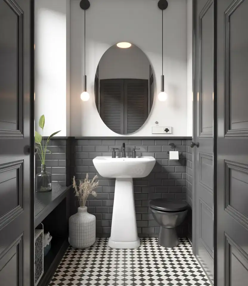 Compact Black And White Half Bathroom 1