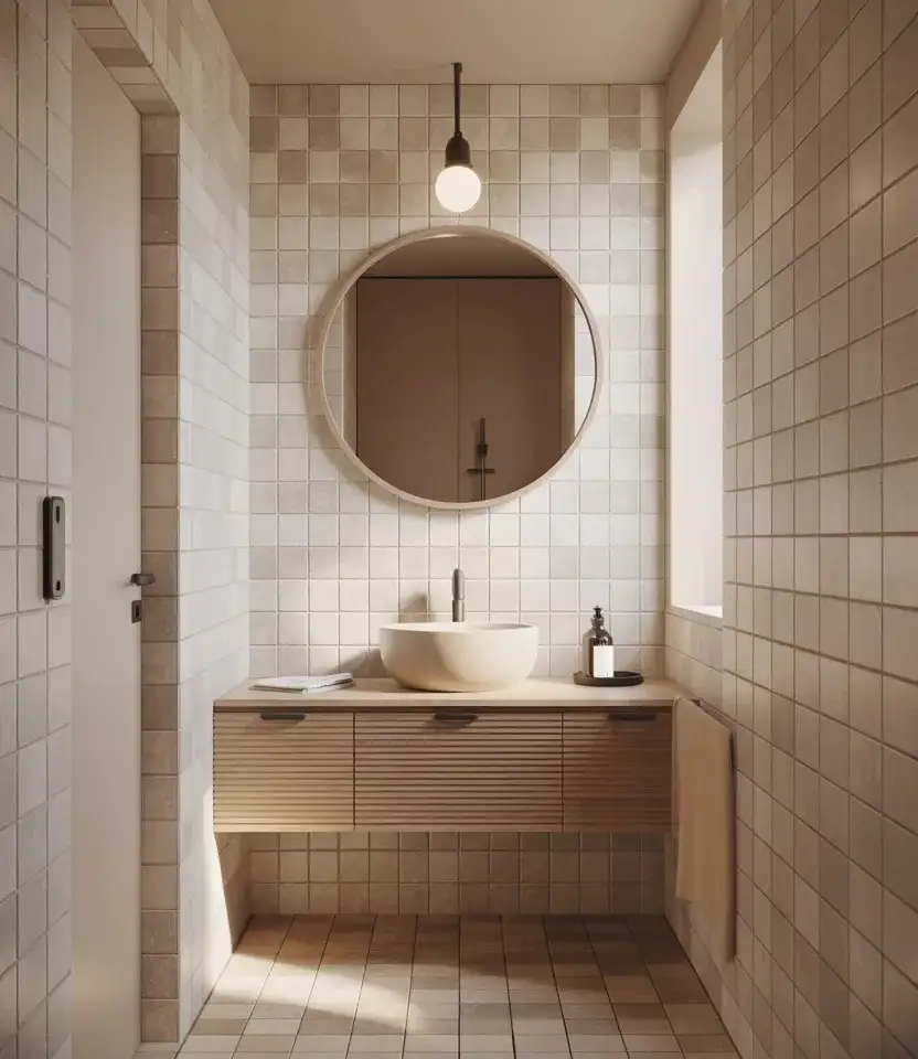 Compact Small Space Bathroom With Light Neutral Tile 1