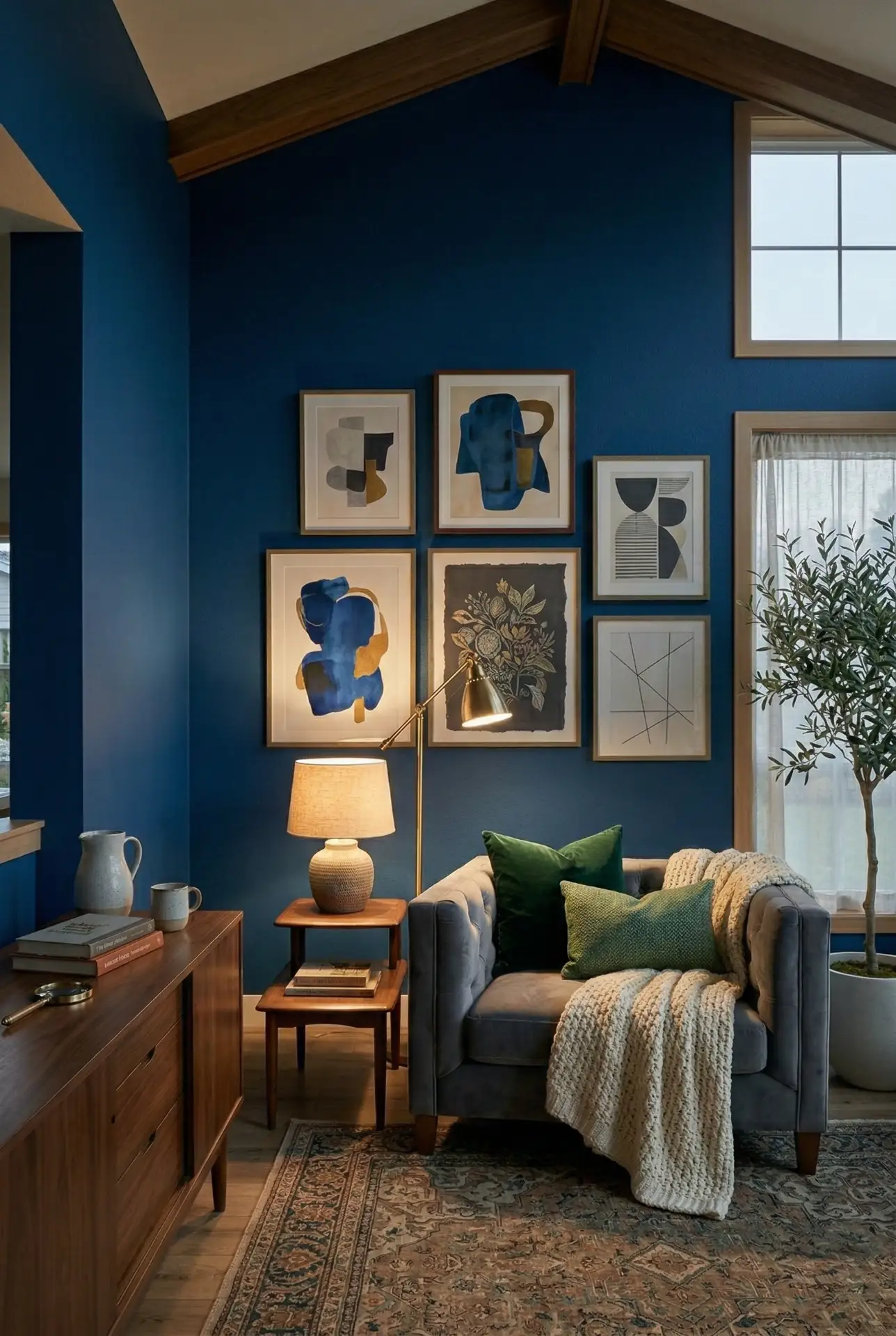 Cozy Green Corners with Layered Lamps 1