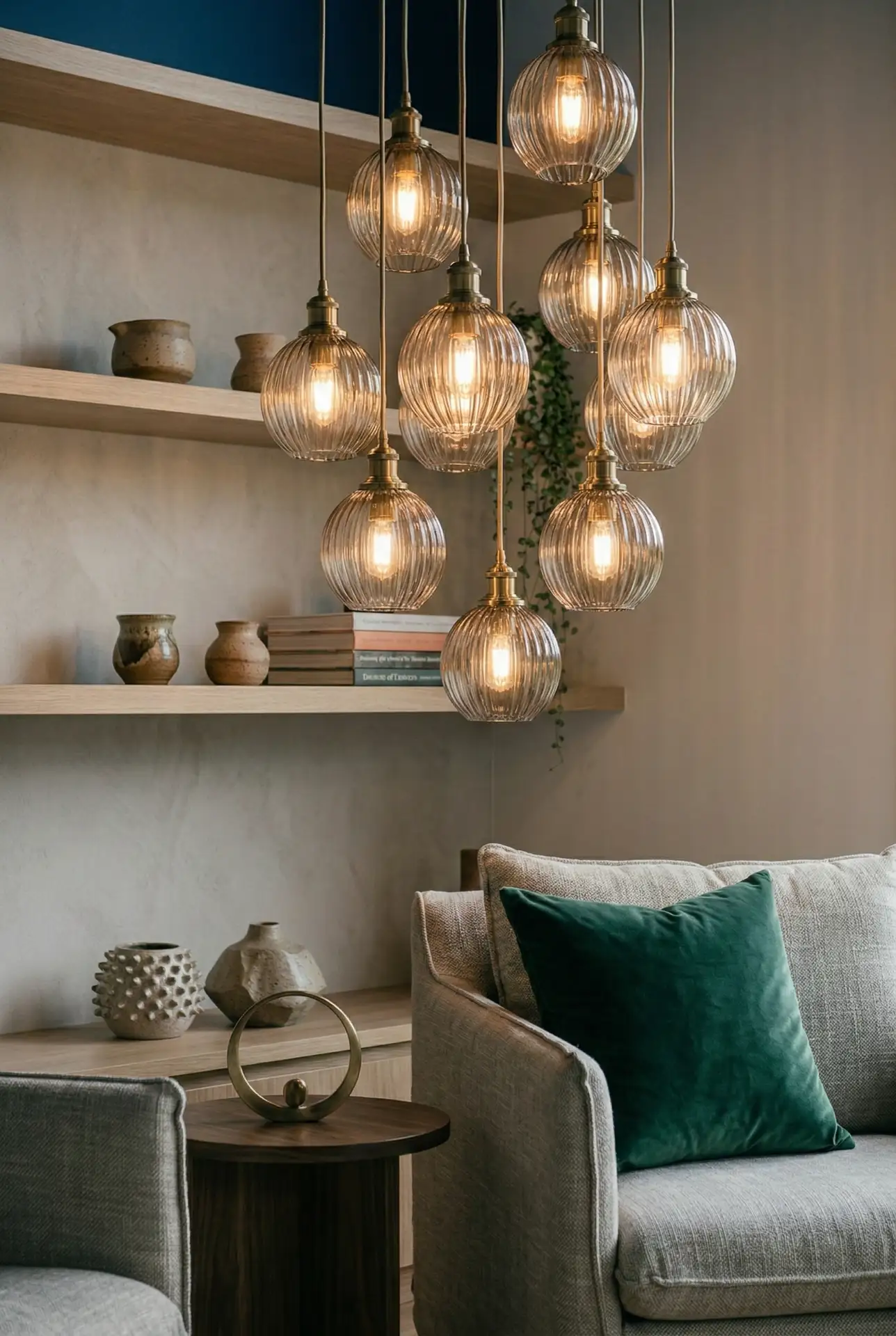 Cozy Green Corners with Layered Lamps 2
