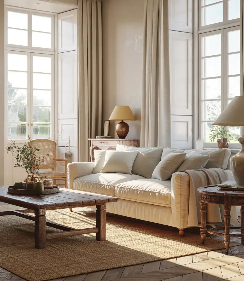 Cozy Neutral French Country Living Room 1
