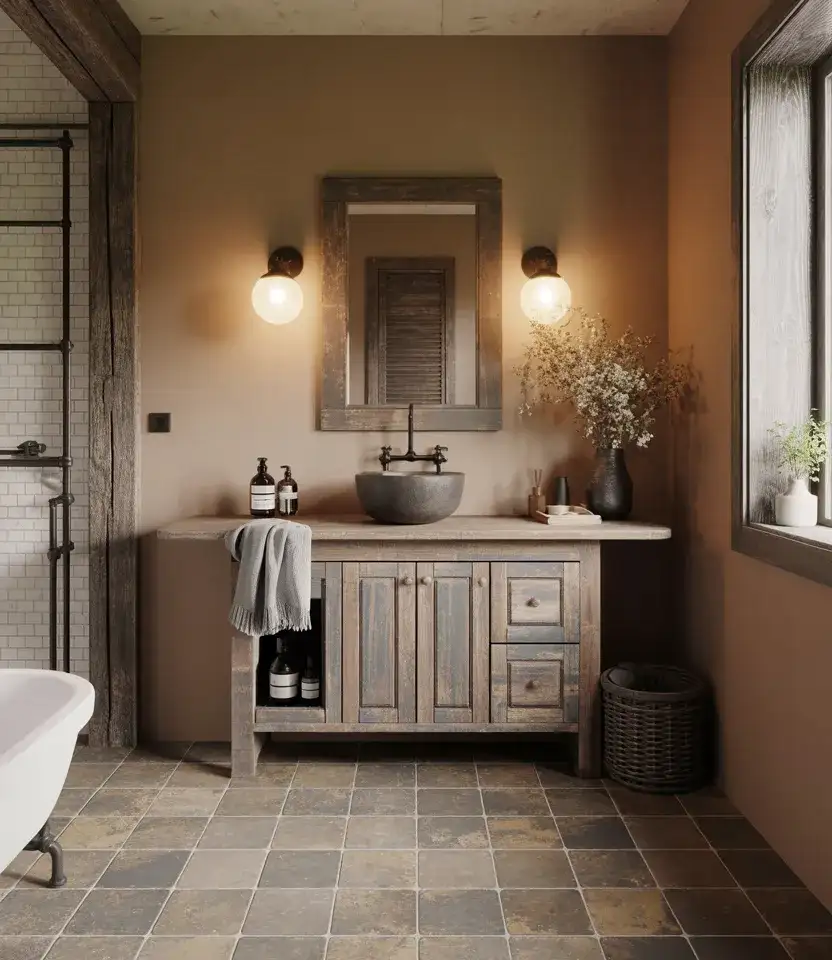 Cozy Rustic Small Bathroom With Stone Tile 1