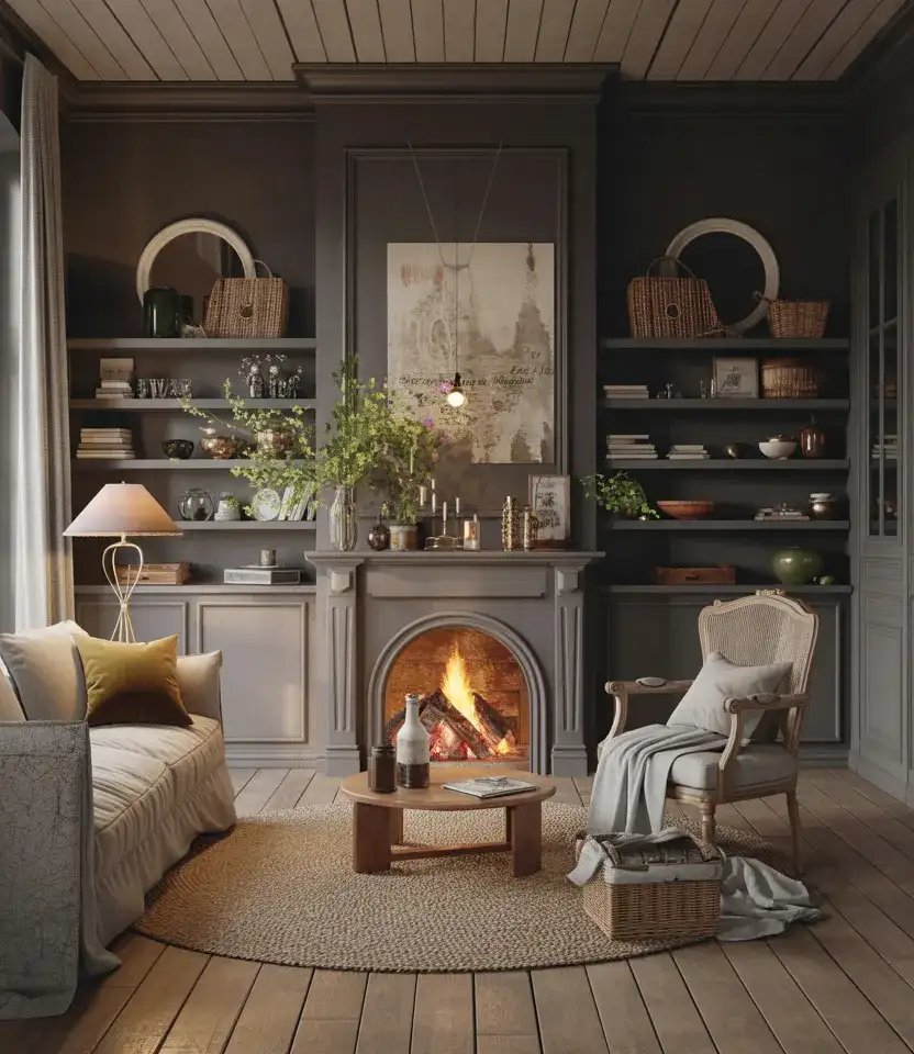 Dark Cozy French Country Living Room 1