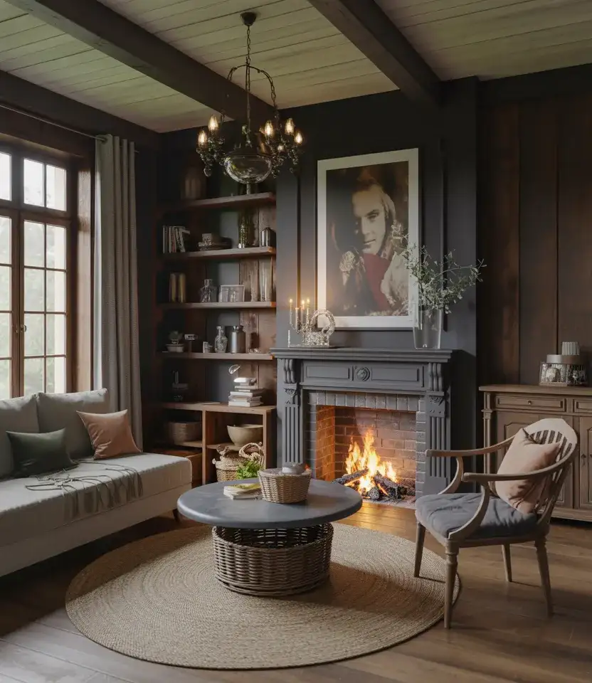 Dark Cozy French Country Living Room 2