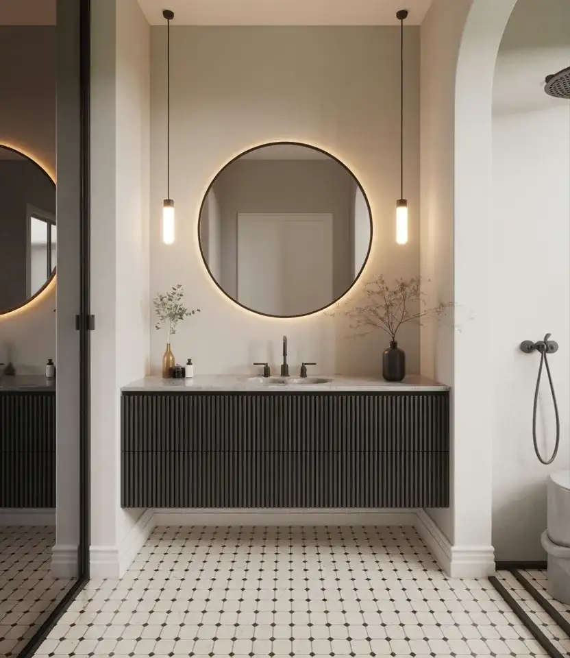 Elegant Black And White Primary Bathroom 1