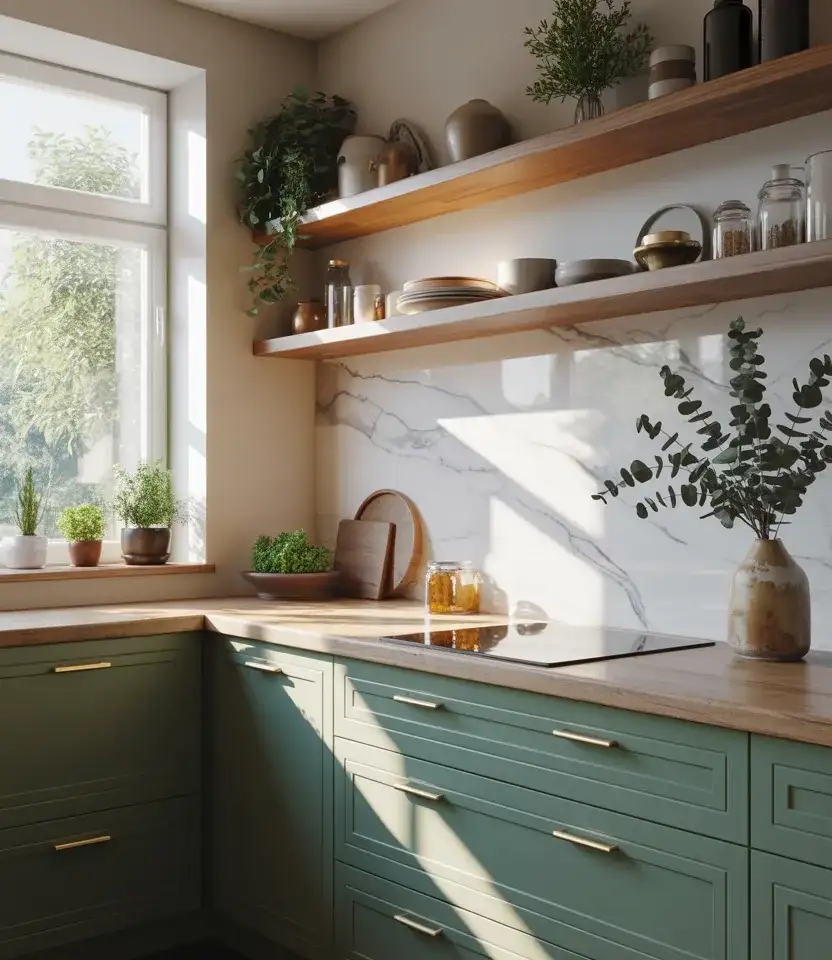 Green Cabinets With Natural Kitchen Palette 1