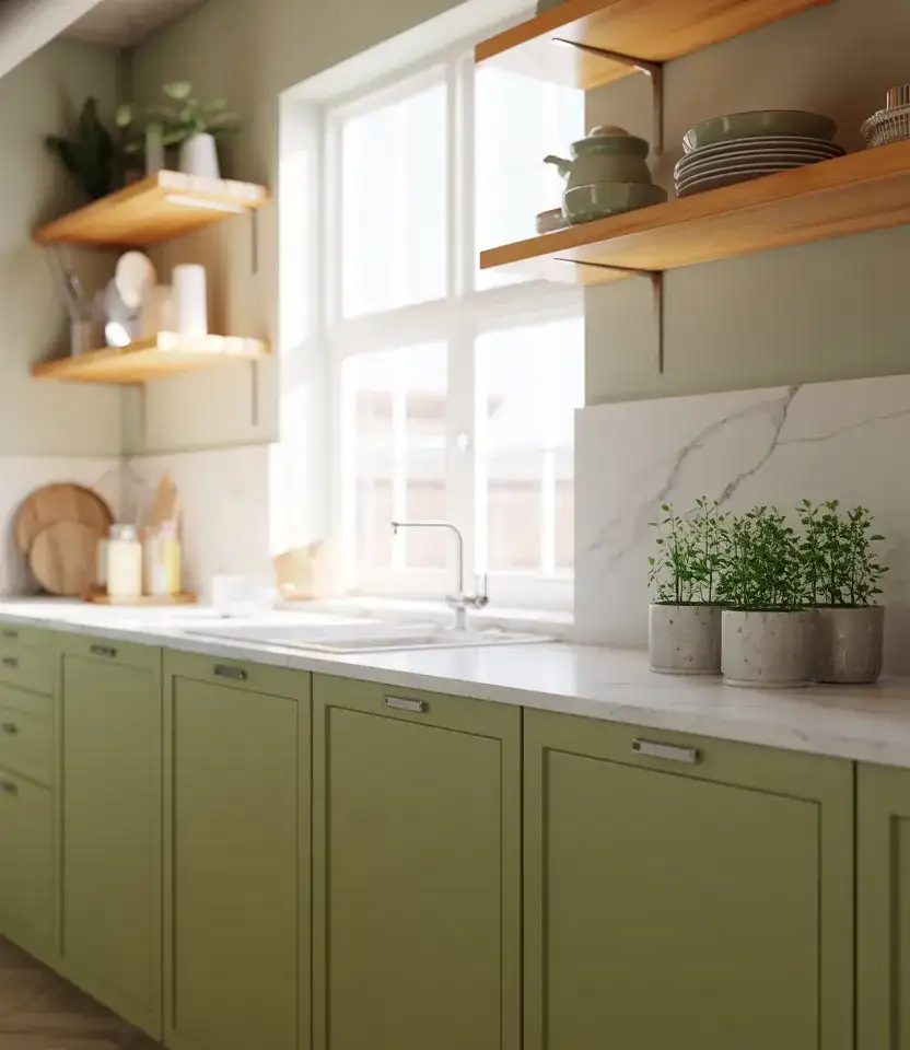 Green Cabinets With Natural Kitchen Palette 2