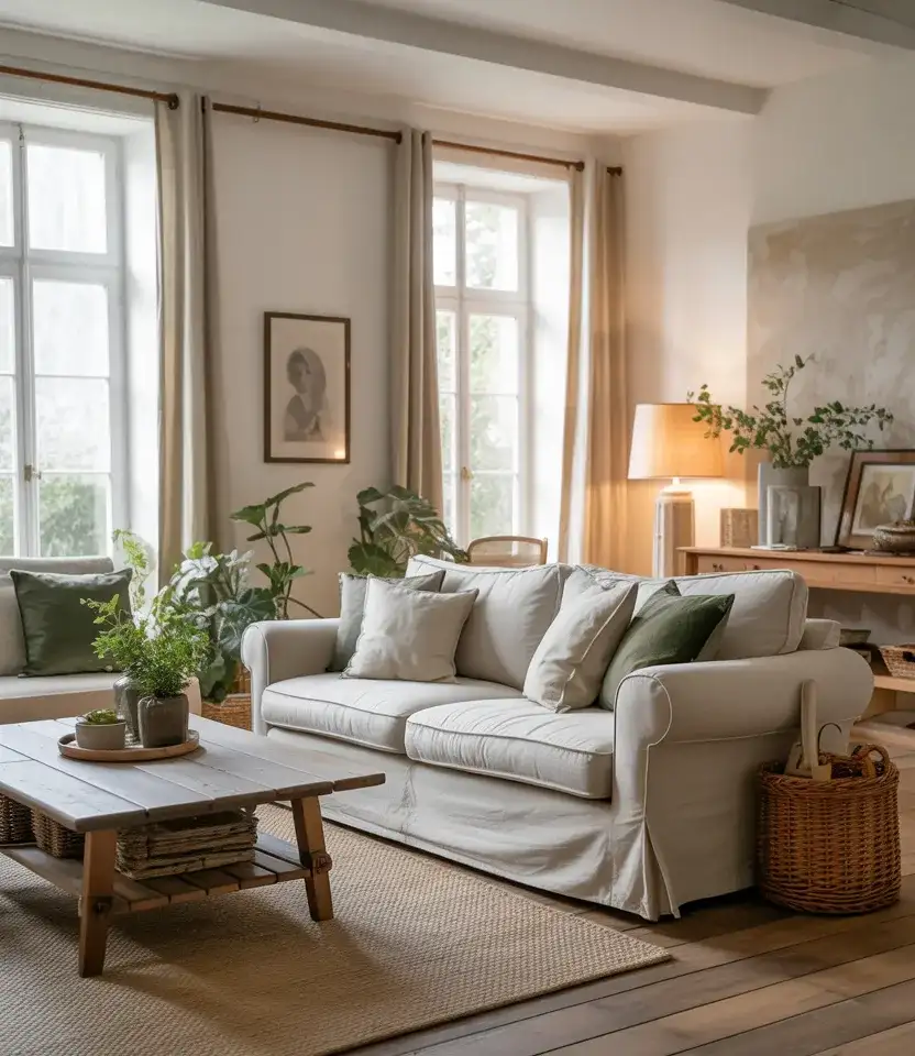 Green and White French Country Living Room 1