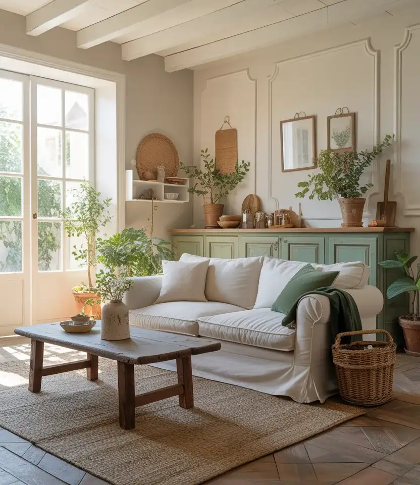 Green and White French Country Living Room 2