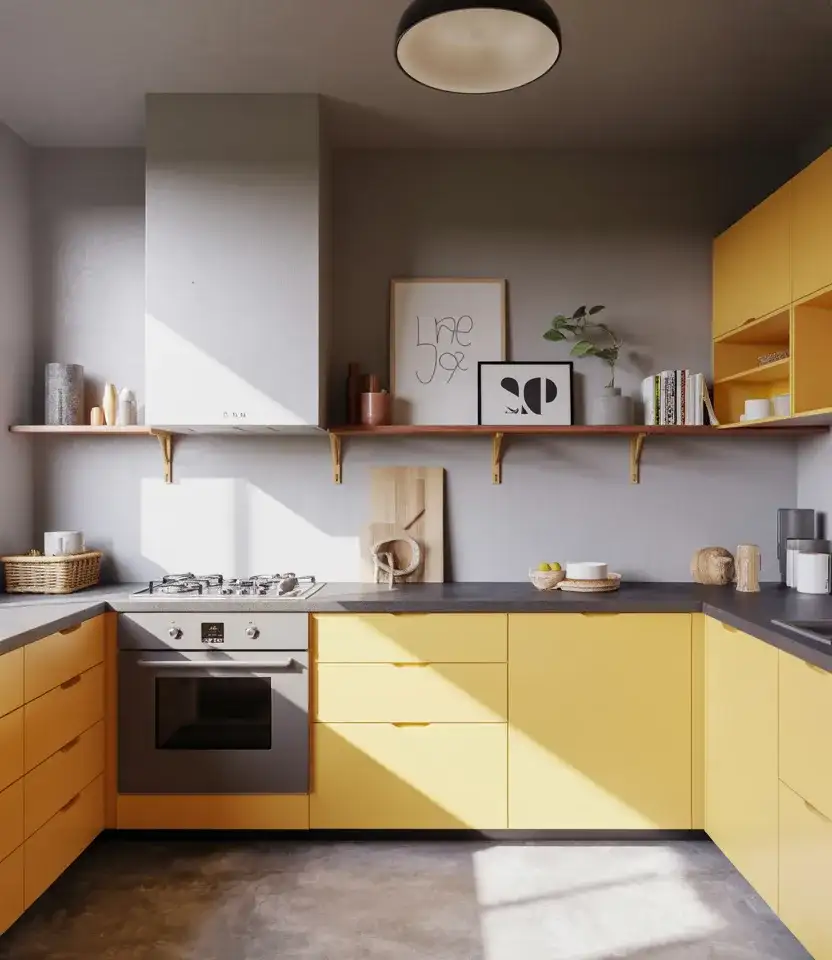 Grey And Yellow Contemporary Kitchen 1