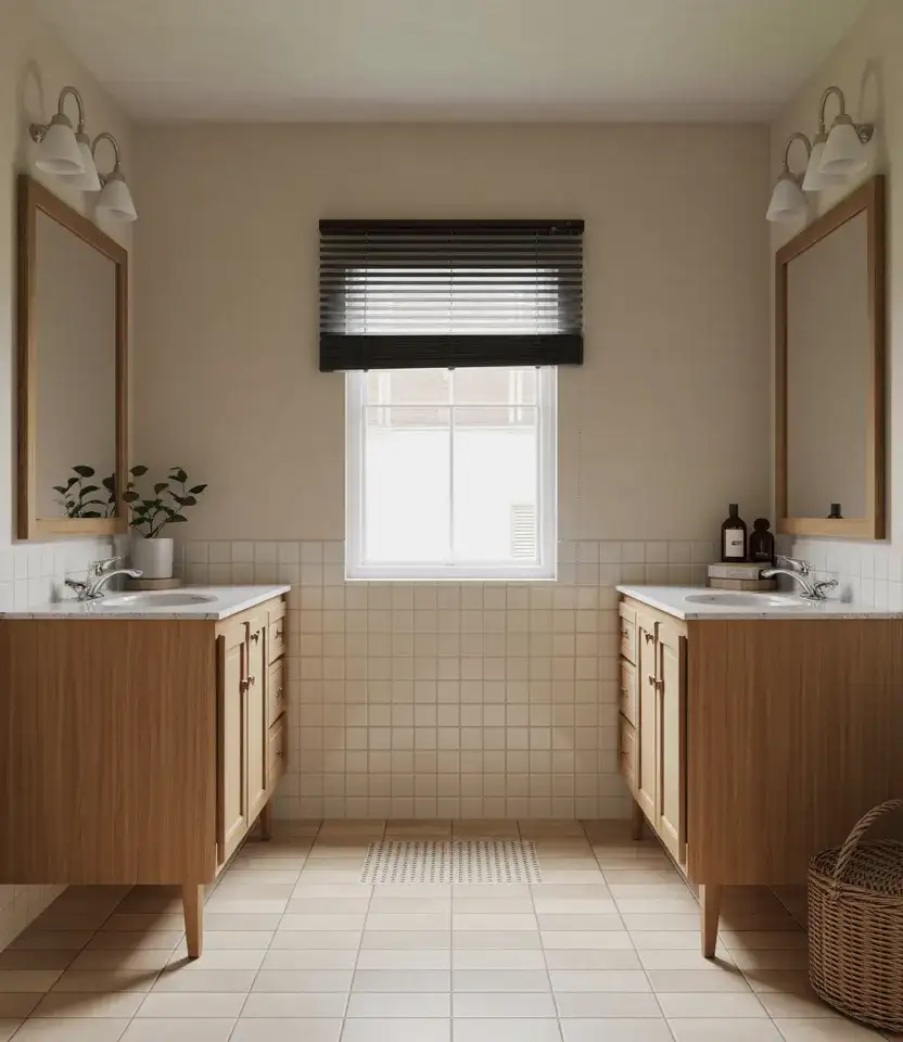 Jack And Jill Bathroom With Balanced Storage 2