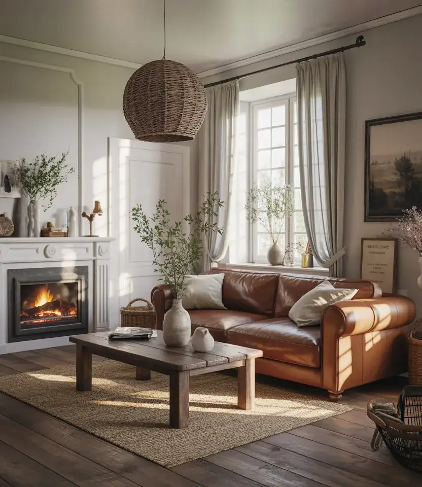 Leather Couch French Country Living Room 1