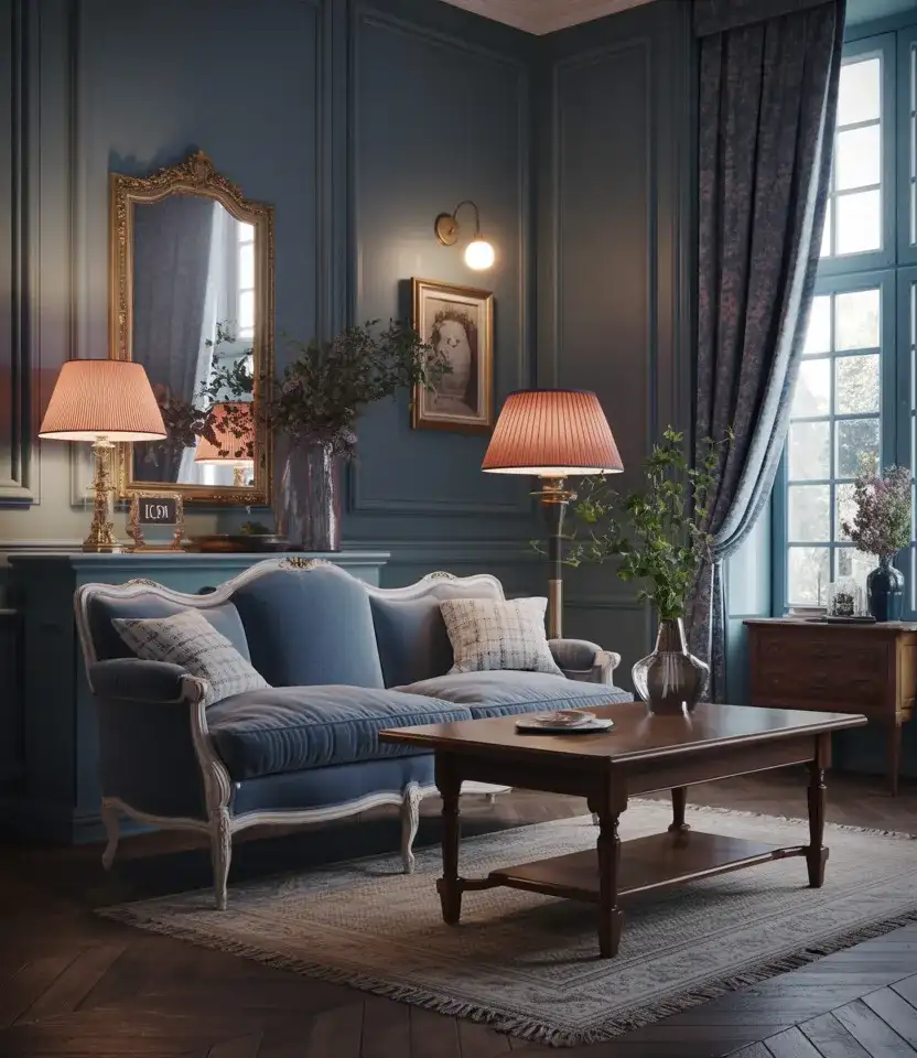 Moody Blue French Country Living Room 1
