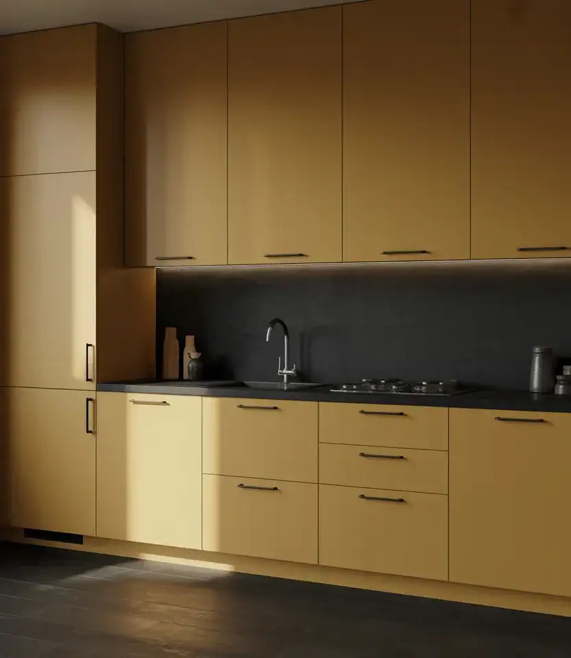Mustard And Black Modern Kitchen 1