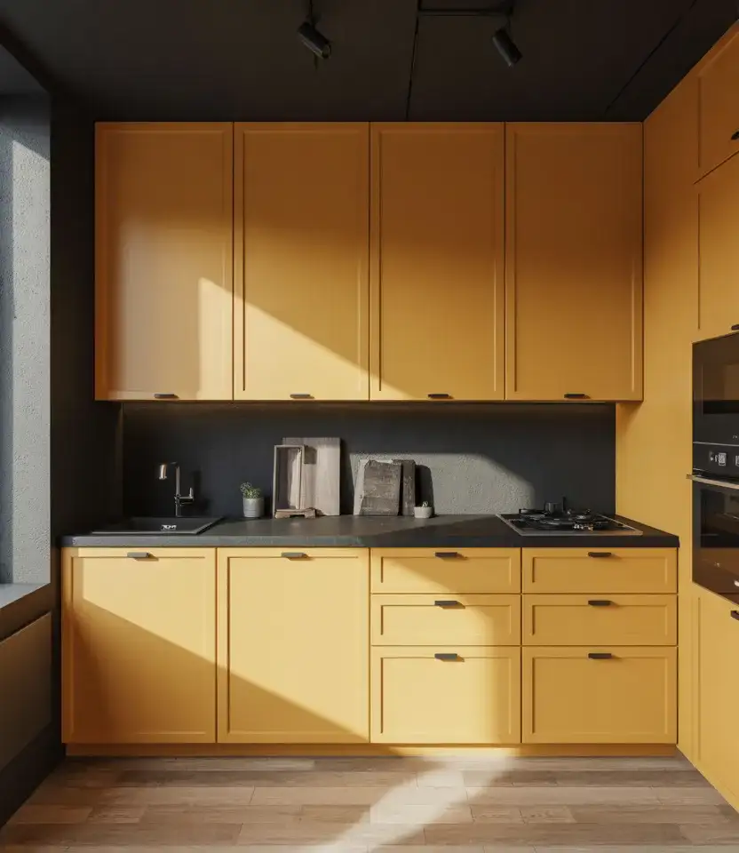 Mustard And Black Modern Kitchen 2