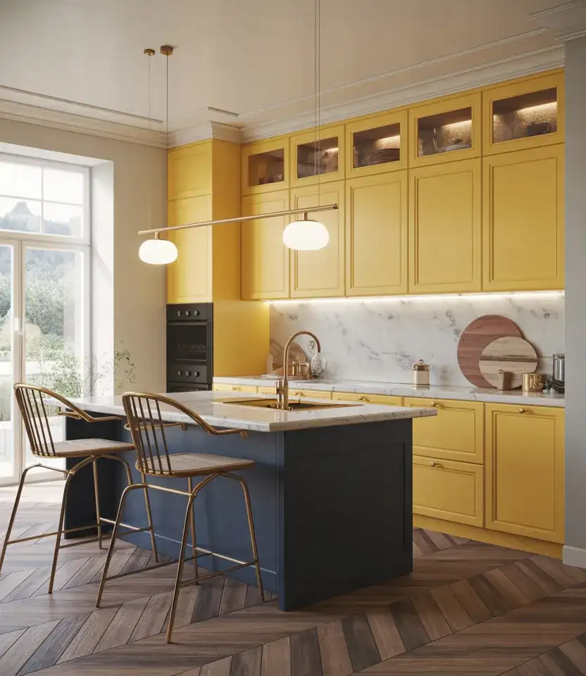 Navy And Yellow Elegant Kitchen 1