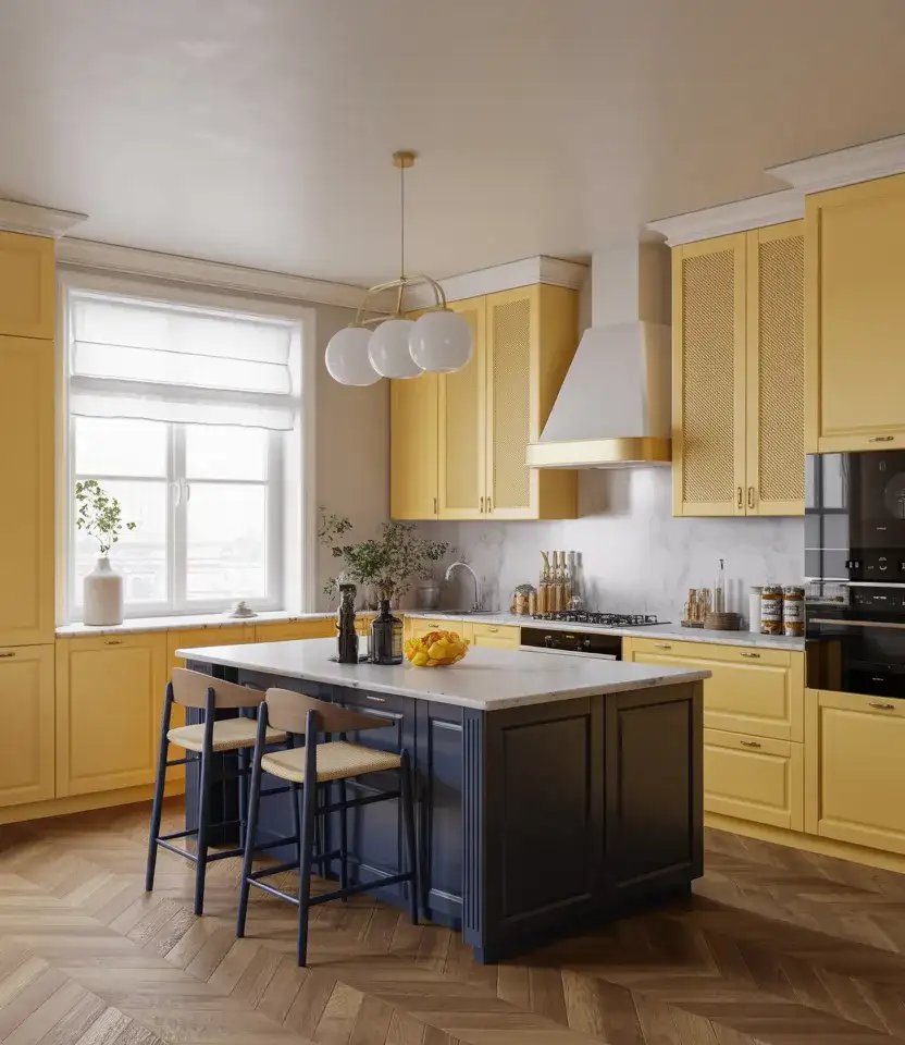 Navy And Yellow Elegant Kitchen 2