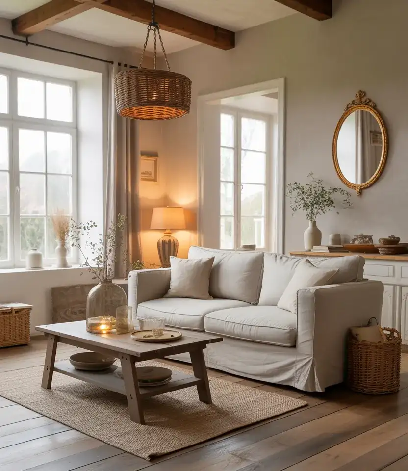 Neutral Cozy French Country Living Room 2