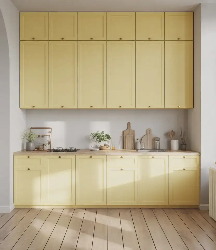 Pale Pastel Yellow Scandinavian Kitchen 1