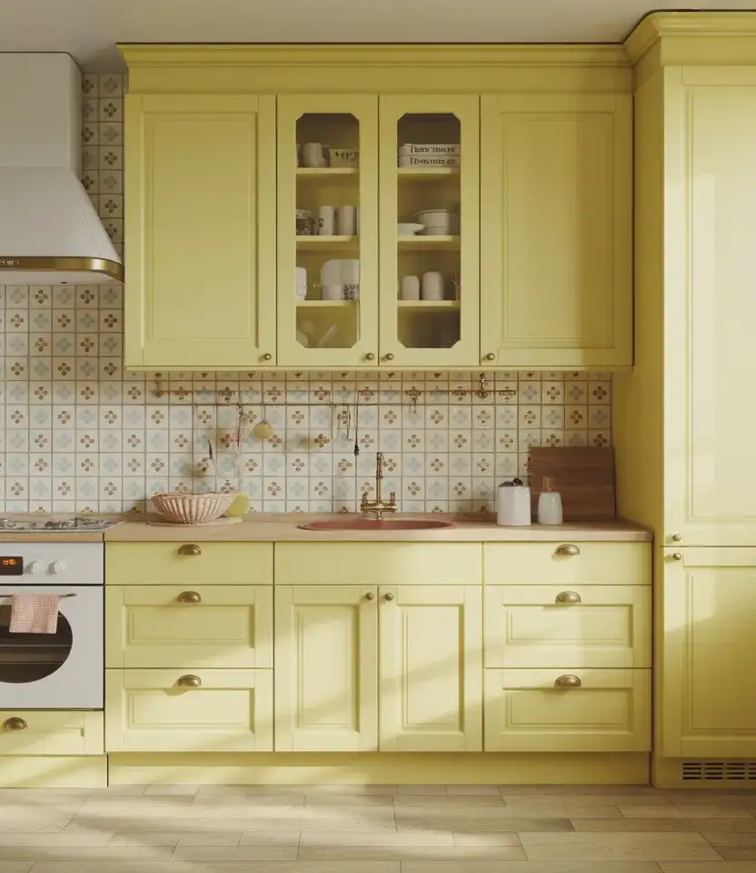 Pastel Yellow Kitchen With Floral Vintage Details 1