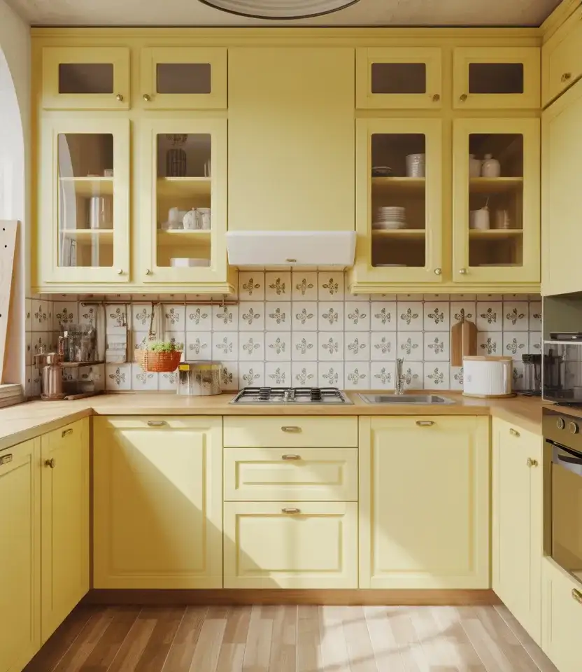 Pastel Yellow Kitchen With Floral Vintage Details 2