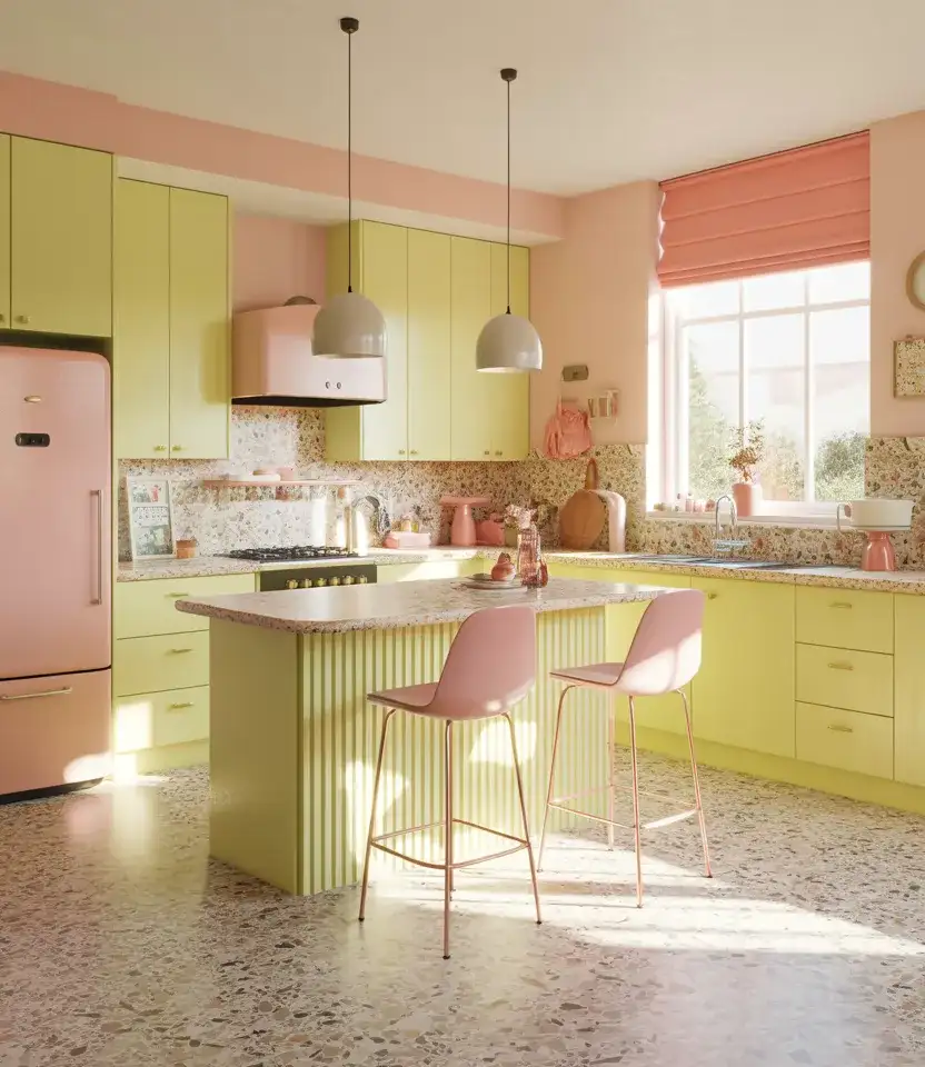 Pink And Yellow Retro Kitchen 1