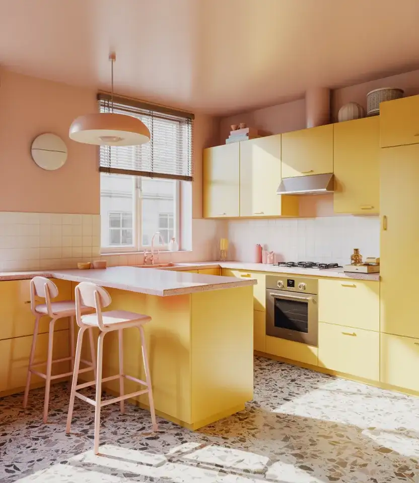 Pink And Yellow Retro Kitchen 2