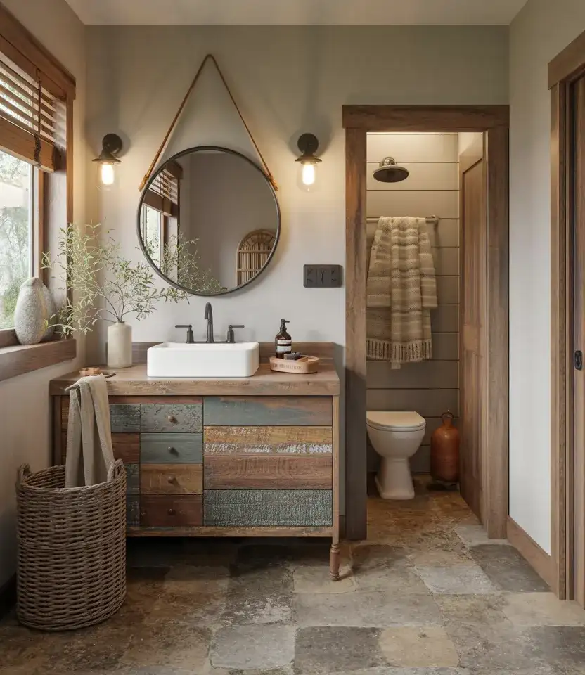 Rustic Guest Bathroom With Natural Wood Vanity 1